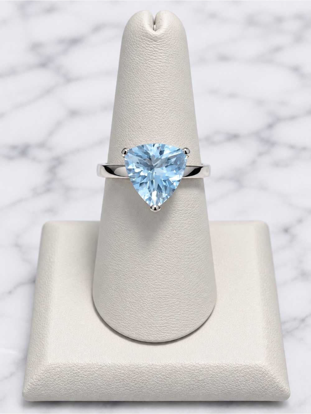 Aquamarine Trillion Solitaire Ring in Light Blue